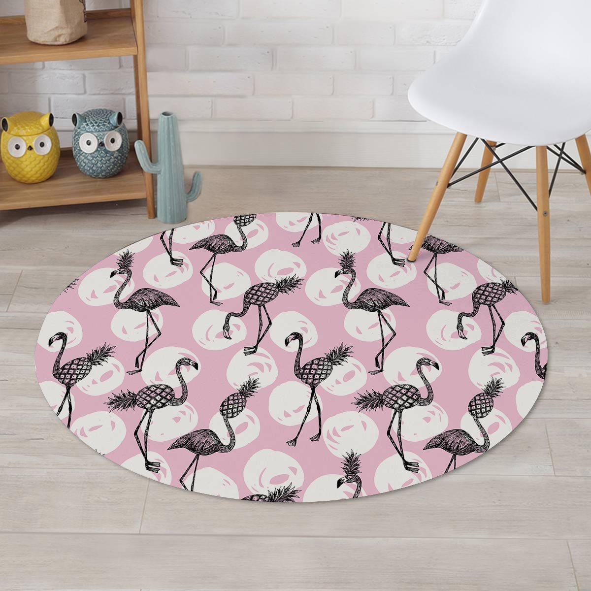 Flamingo Pineapple Print Round Rug-grizzshop