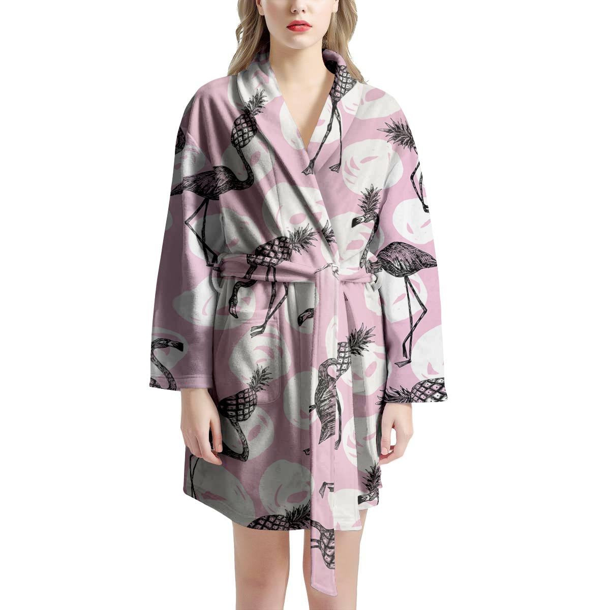 Flamingo Pineapple Print Women's Robe-grizzshop