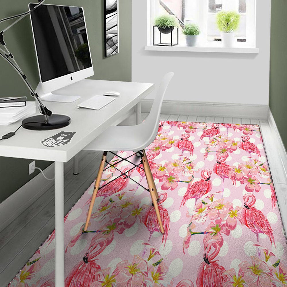 Flamingo Pink Polka Print Pattern Floor Mat-grizzshop