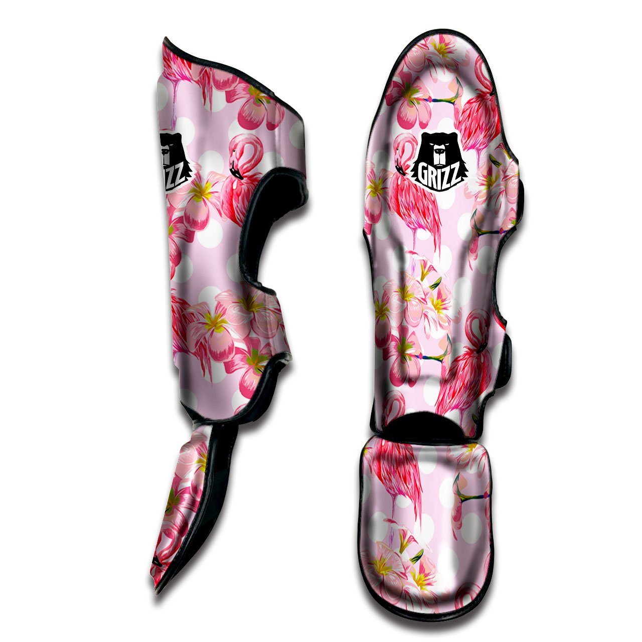 Flamingo Pink Polka Print Pattern Muay Thai Shin Guards-grizzshop