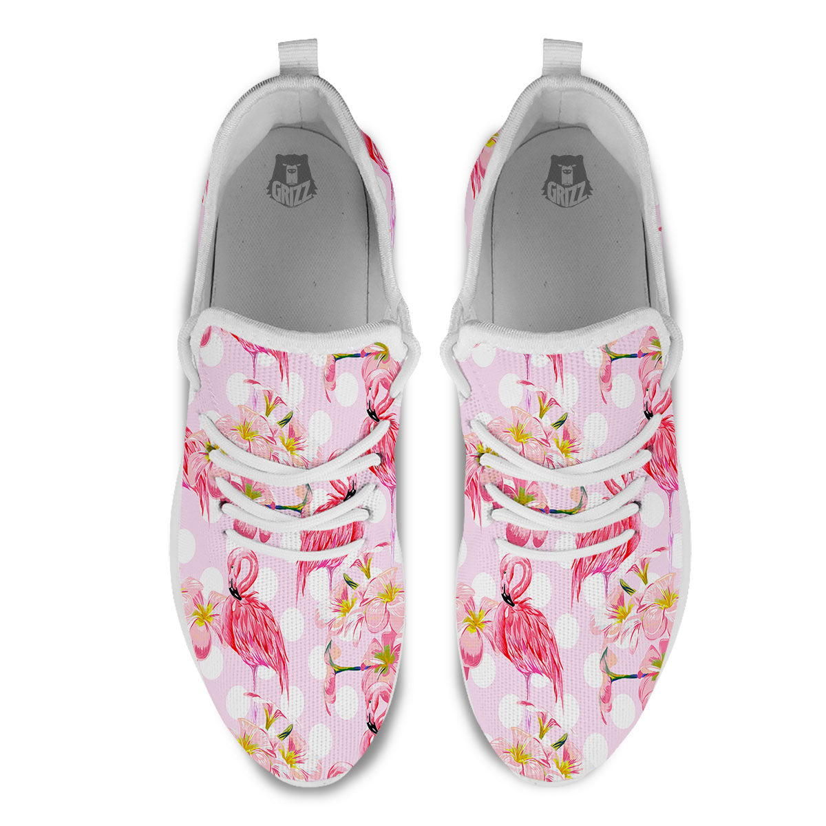 Flamingo Pink Polka Print Pattern White Athletic Shoes-grizzshop