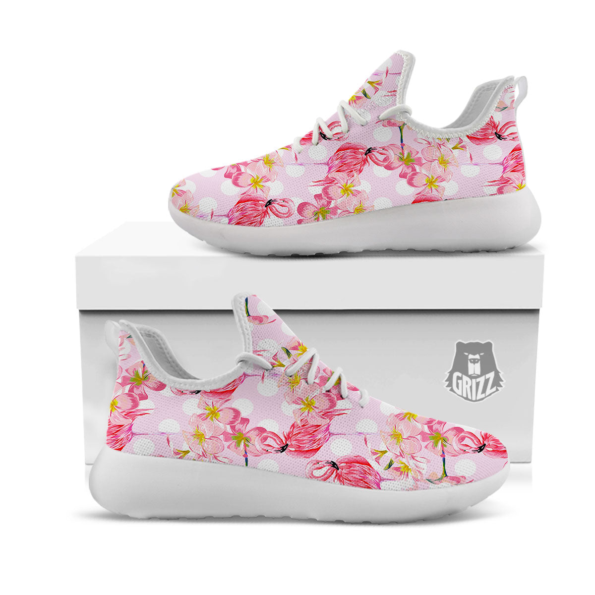 Flamingo Pink Polka Print Pattern White Athletic Shoes-grizzshop