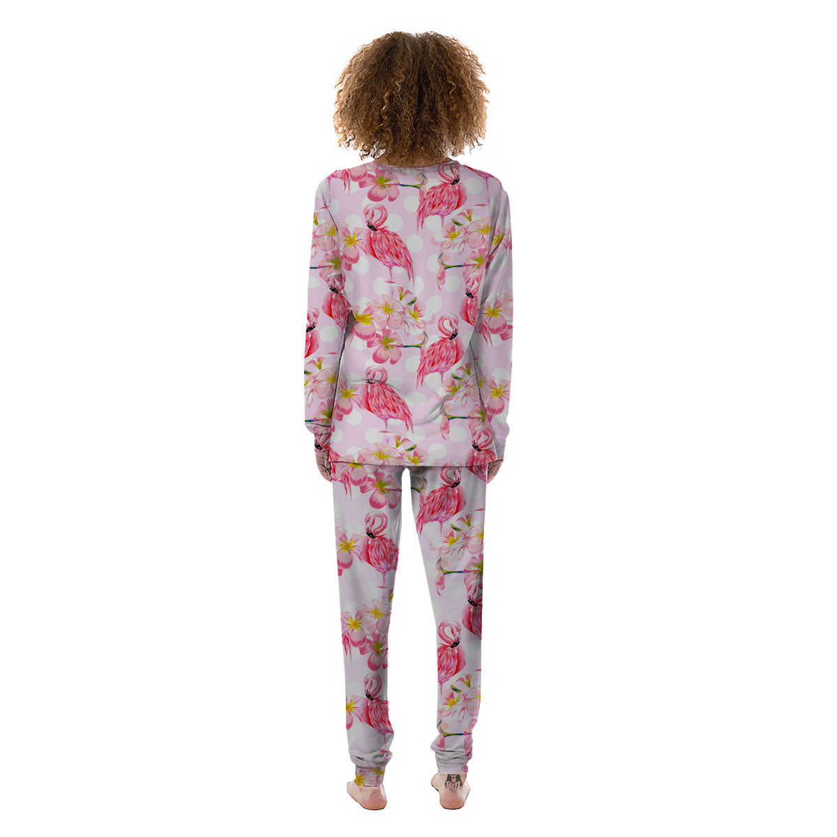 Flamingo Pink Polka Print Pattern Women's Pajamas-grizzshop