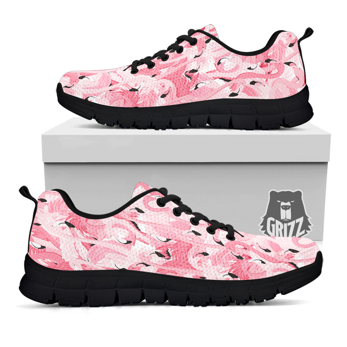 Flamingo Pink Print Pattern Black Sneaker-grizzshop