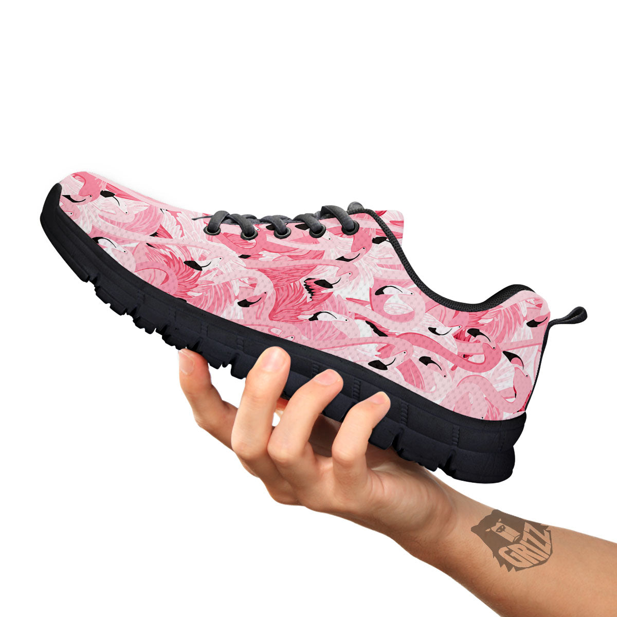 Flamingo Pink Print Pattern Black Sneaker-grizzshop