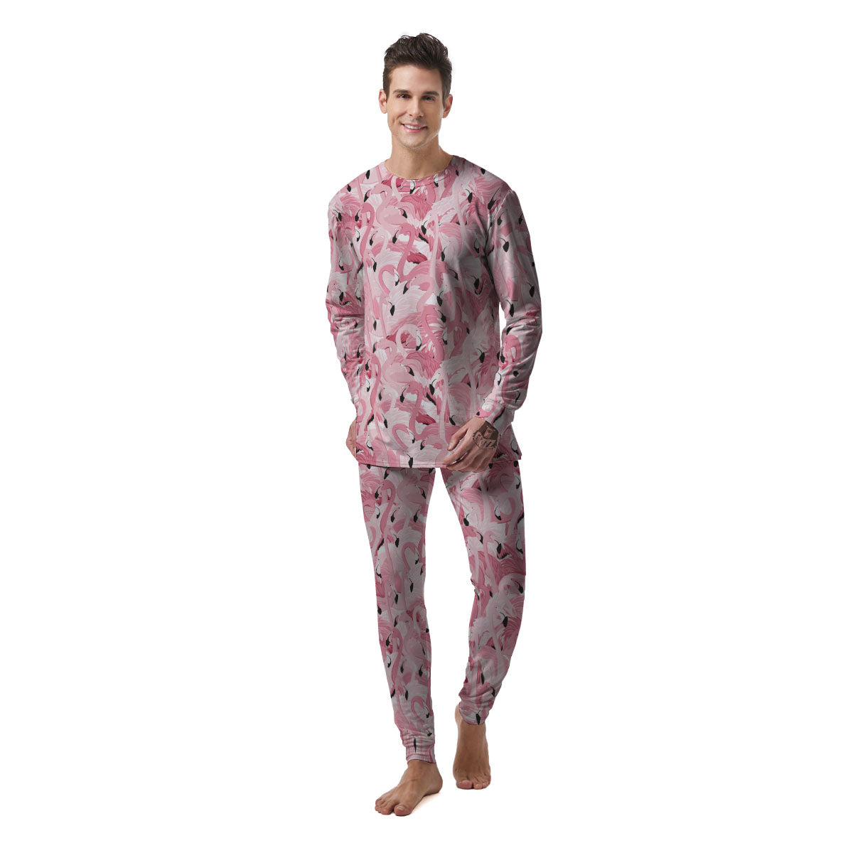 Flamingo Pink Print Pattern Men's Pajamas-grizzshop