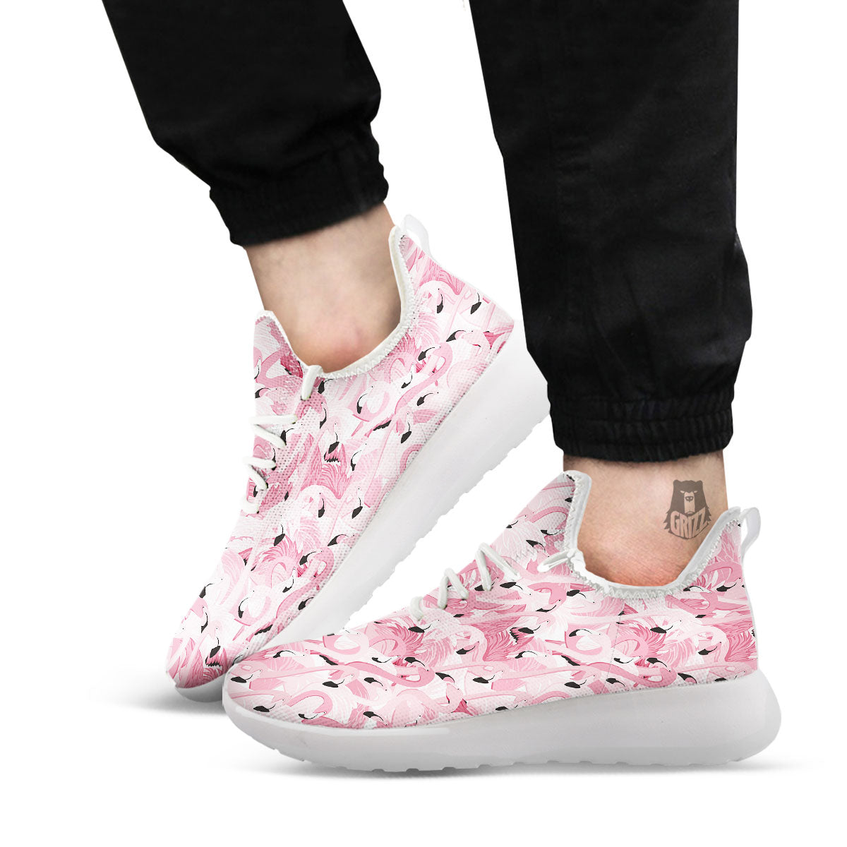 Flamingo Pink Print Pattern White Athletic Shoes-grizzshop