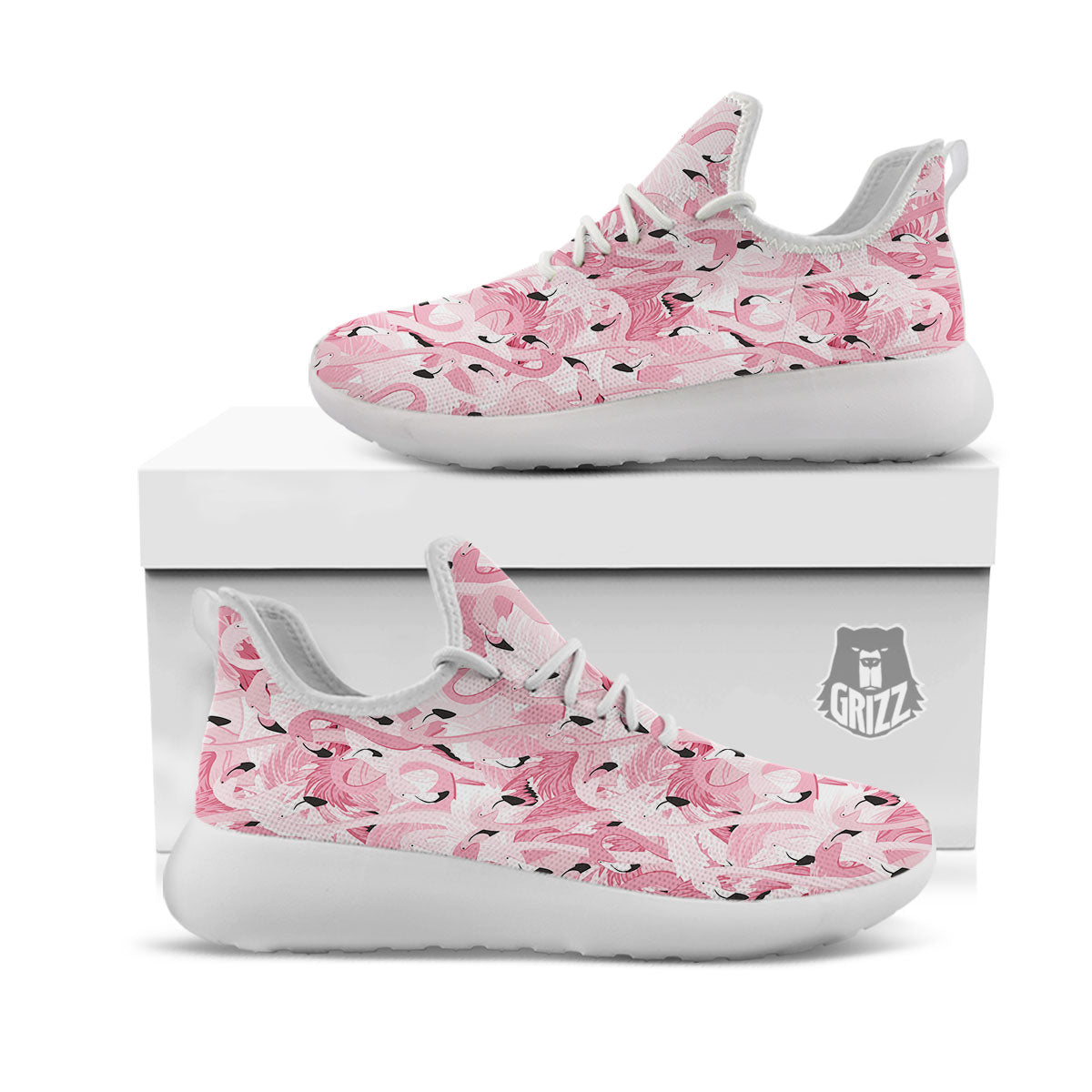 Flamingo Pink Print Pattern White Athletic Shoes-grizzshop