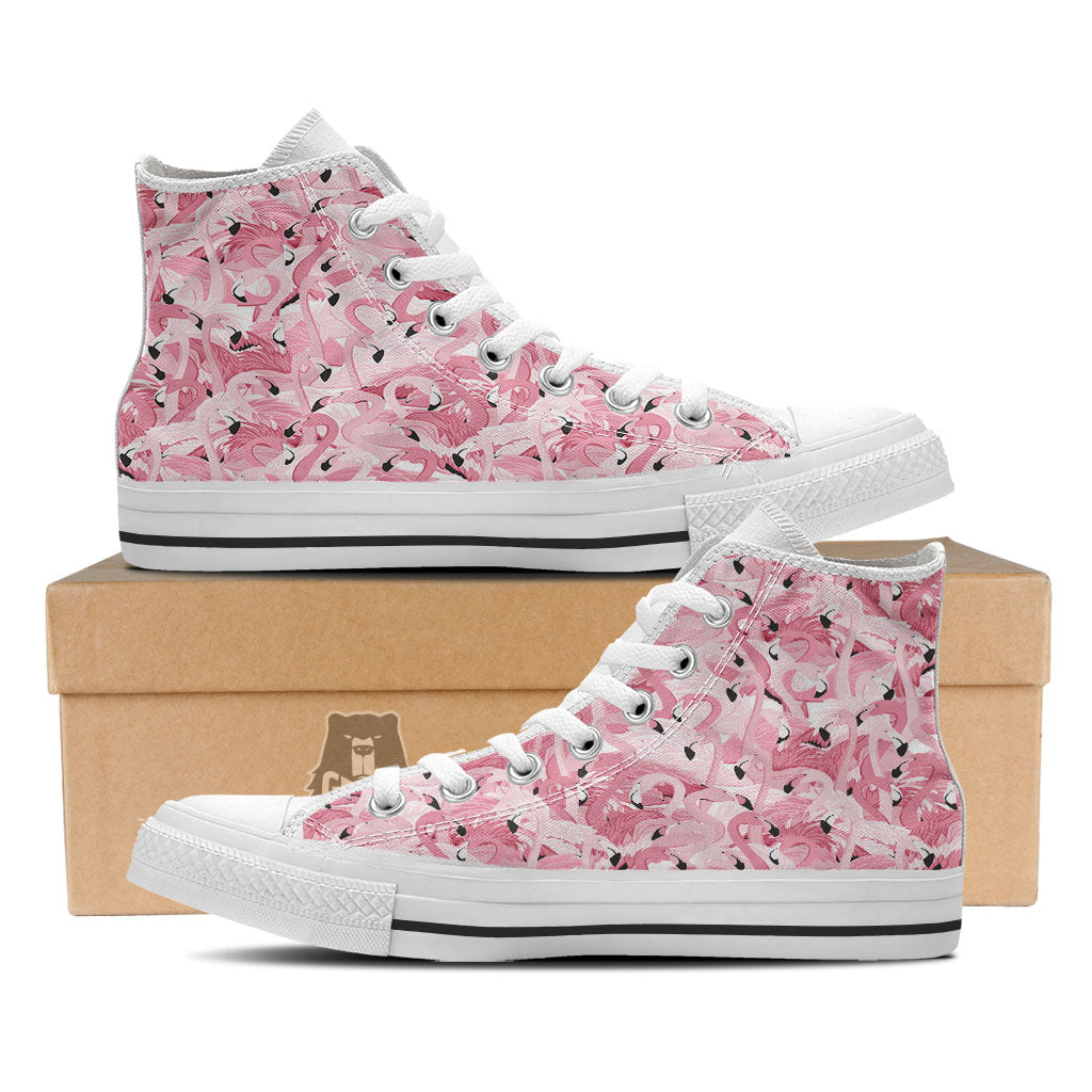 Flamingo Pink Print Pattern White High Top Shoes-grizzshop