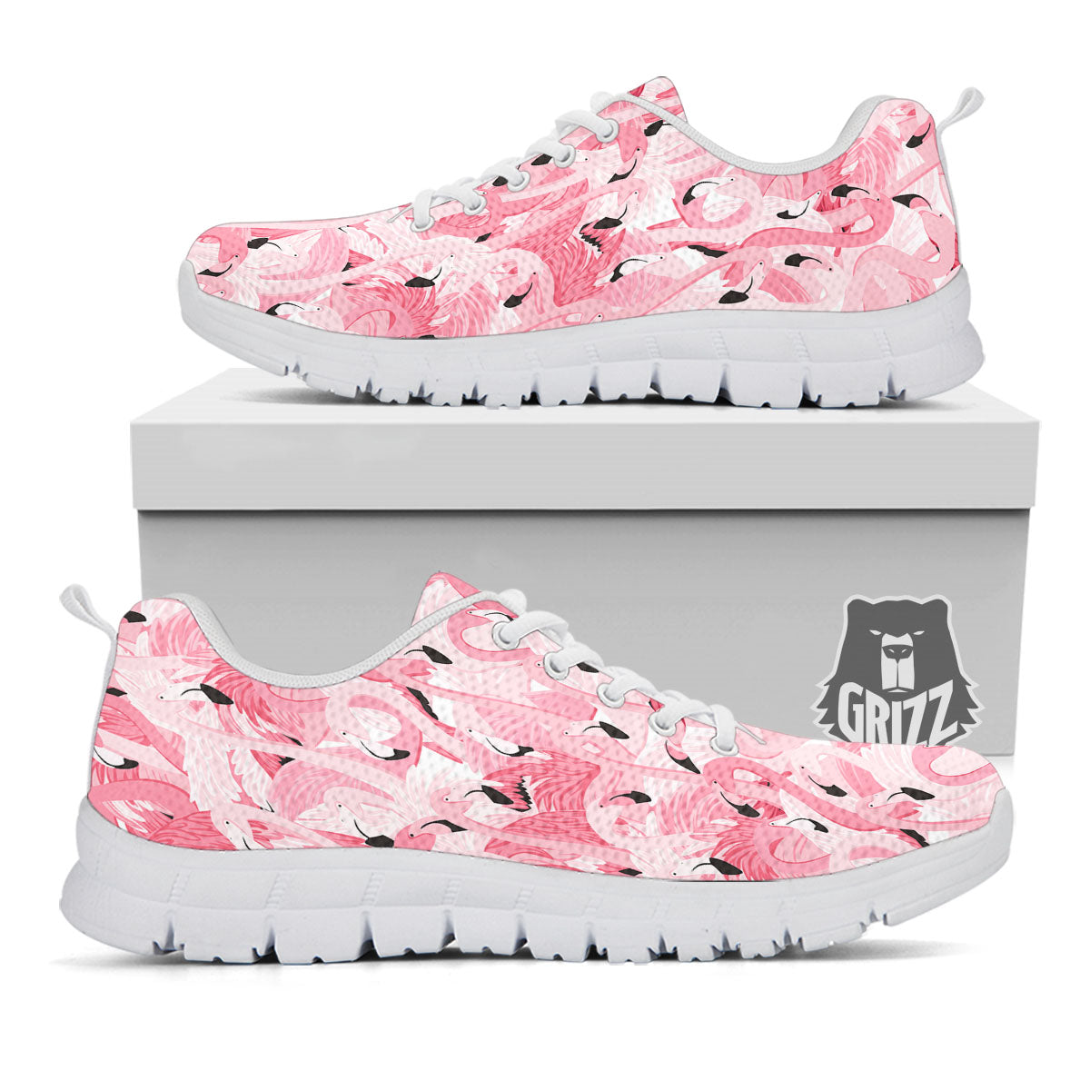 Flamingo Pink Print Pattern White Sneaker-grizzshop