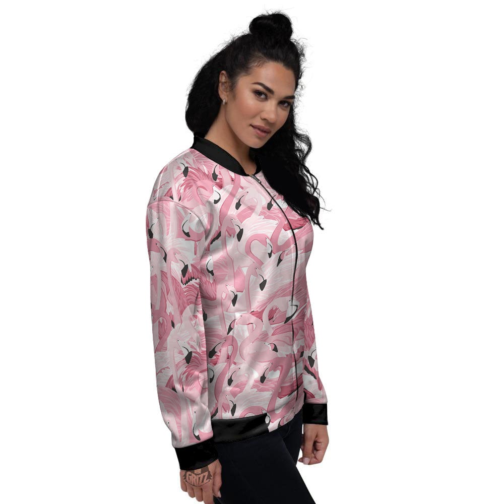 Flamingo Pink Print Pattern Women's Bomber Jacket-grizzshop