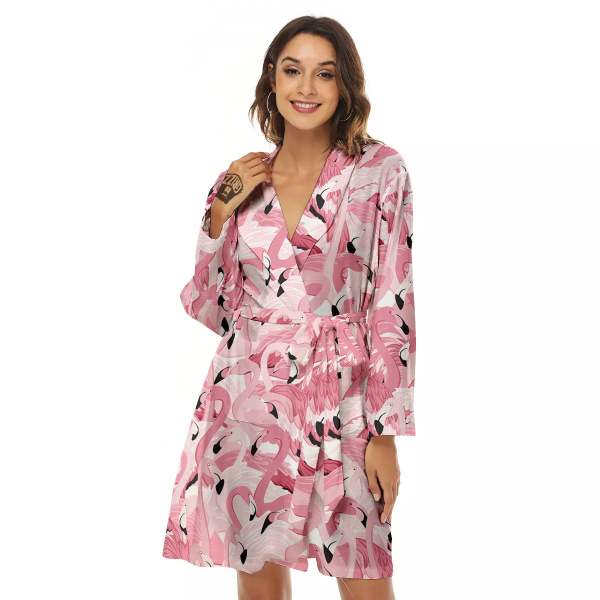 Flamingo Pink Print Pattern Women's Robe-grizzshop