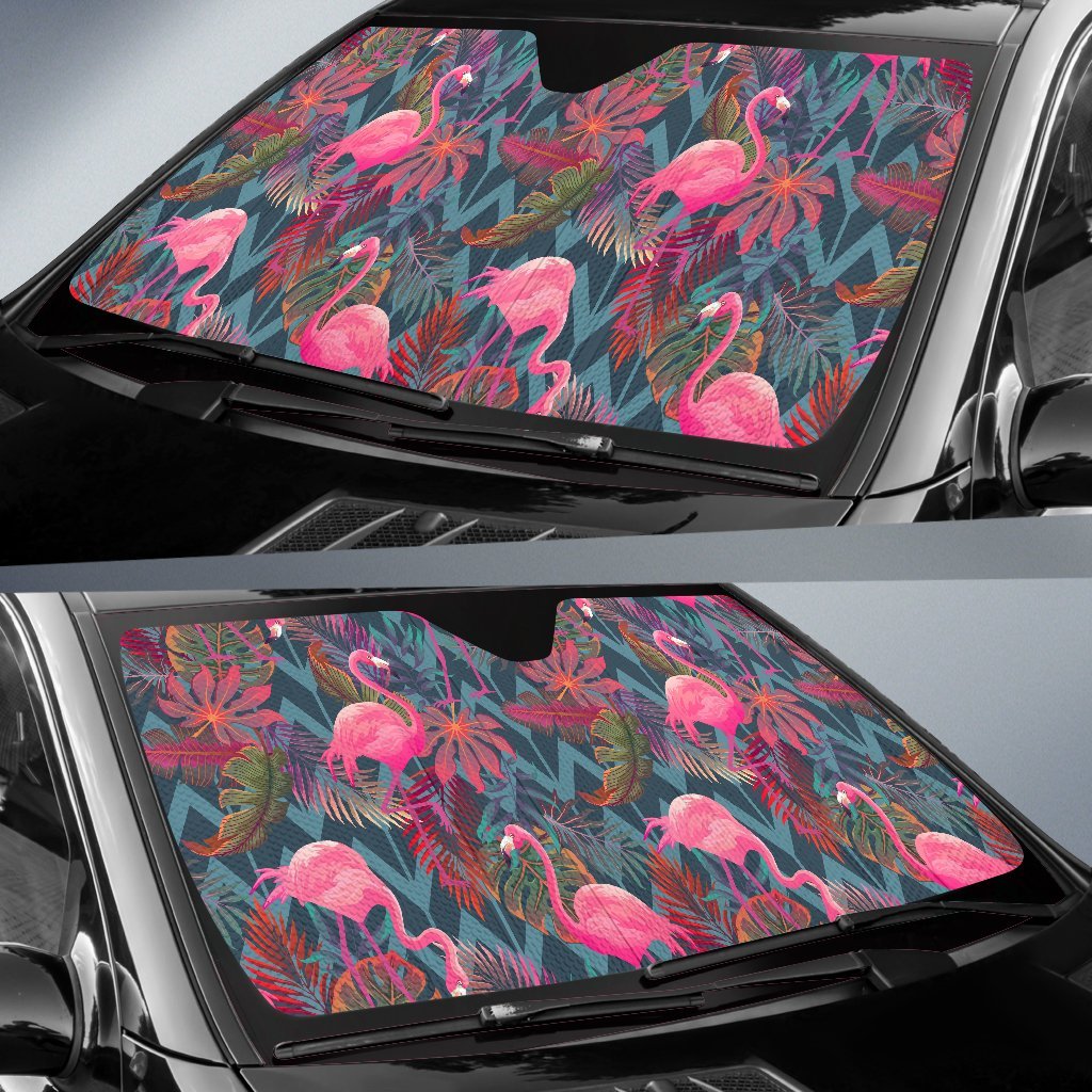 Flamingo Stripe Hawaiian Tropical Pattern Print Car Sun Shade-grizzshop