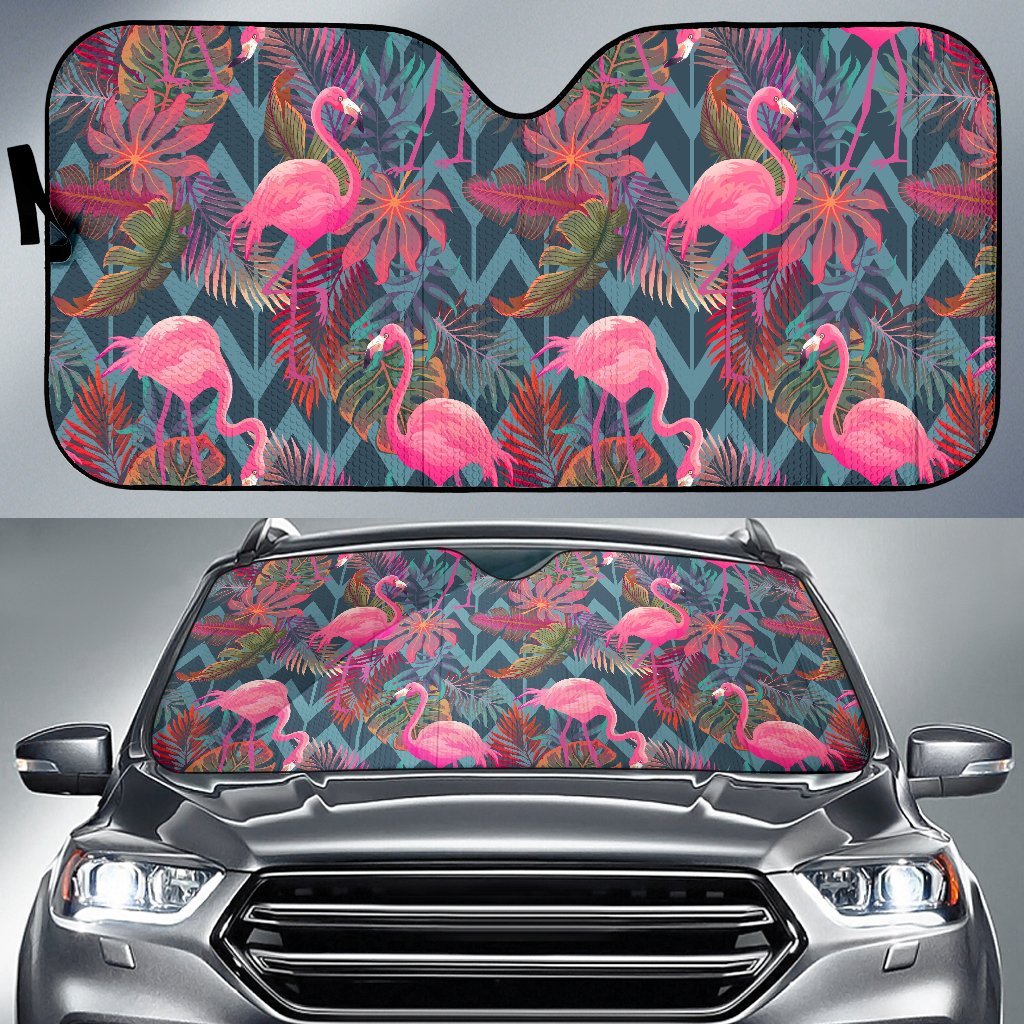 Flamingo Stripe Hawaiian Tropical Pattern Print Car Sun Shade-grizzshop