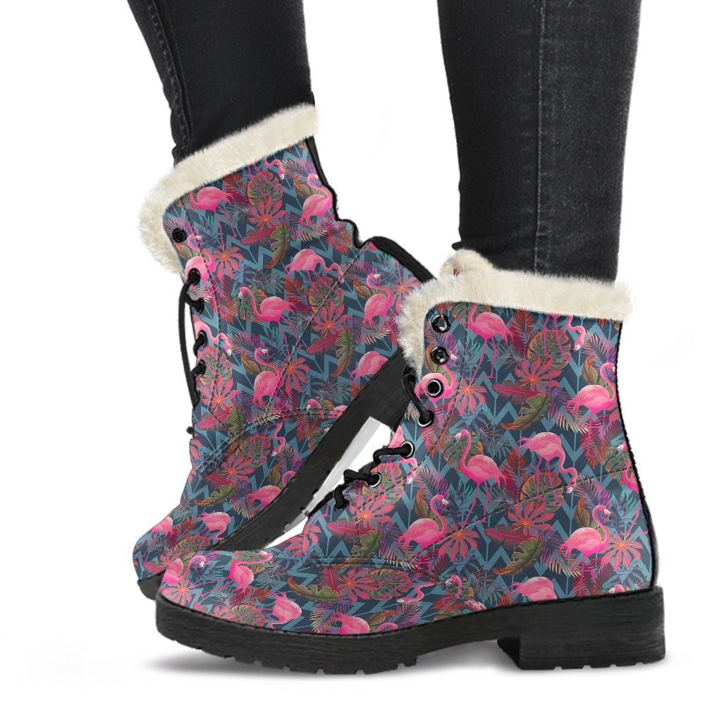 Flamingo Stripe Hawaiian Tropical Pattern Print Comfy Winter Boots-grizzshop