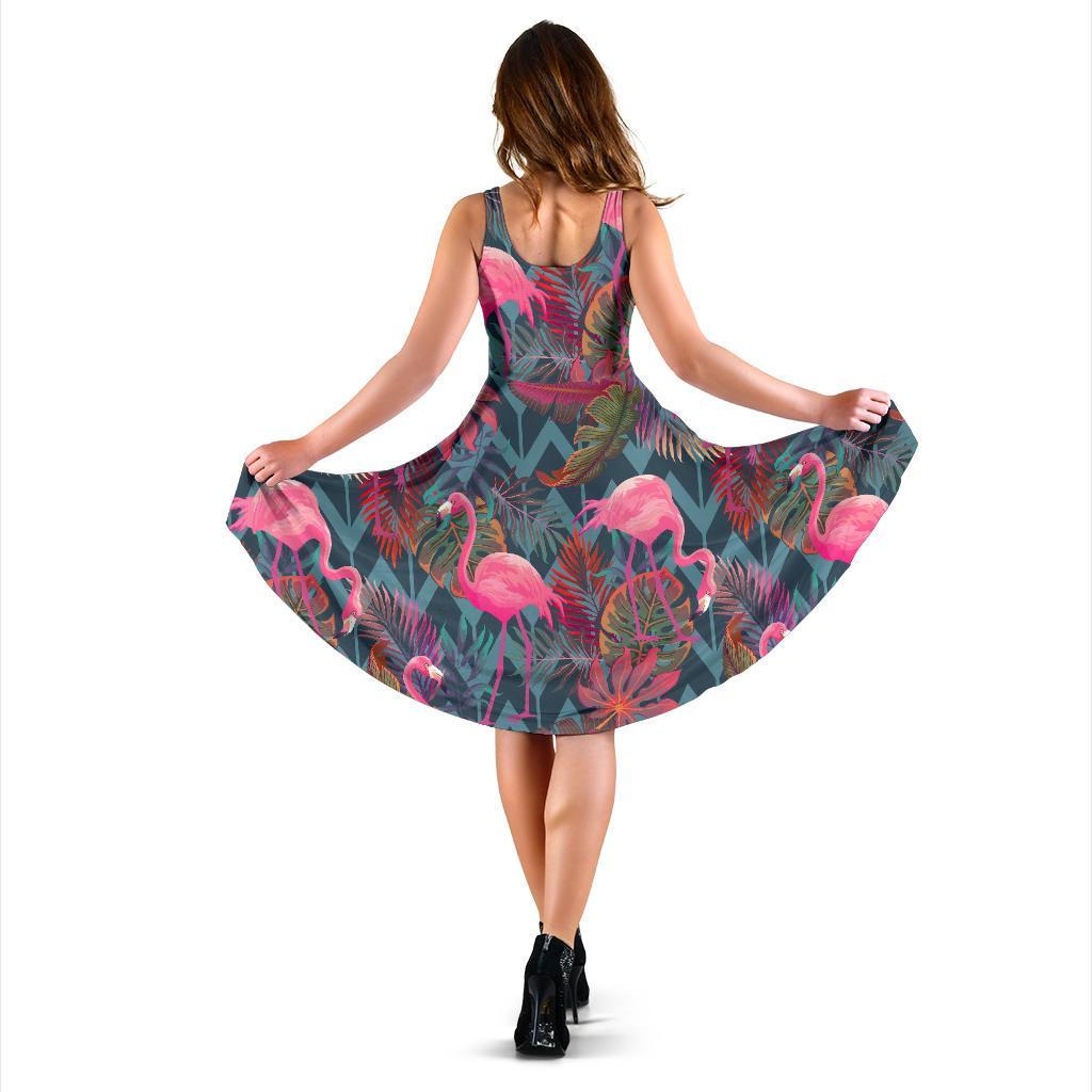 Flamingo Stripe Hawaiian Tropical Pattern Print Dress-grizzshop