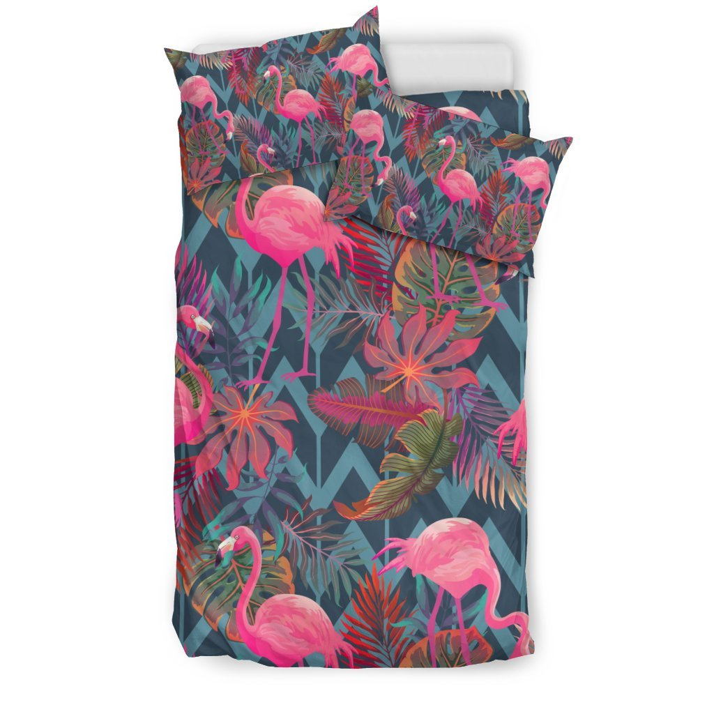 Flamingo Stripe Hawaiian Tropical Pattern Print Duvet Cover Bedding Set-grizzshop
