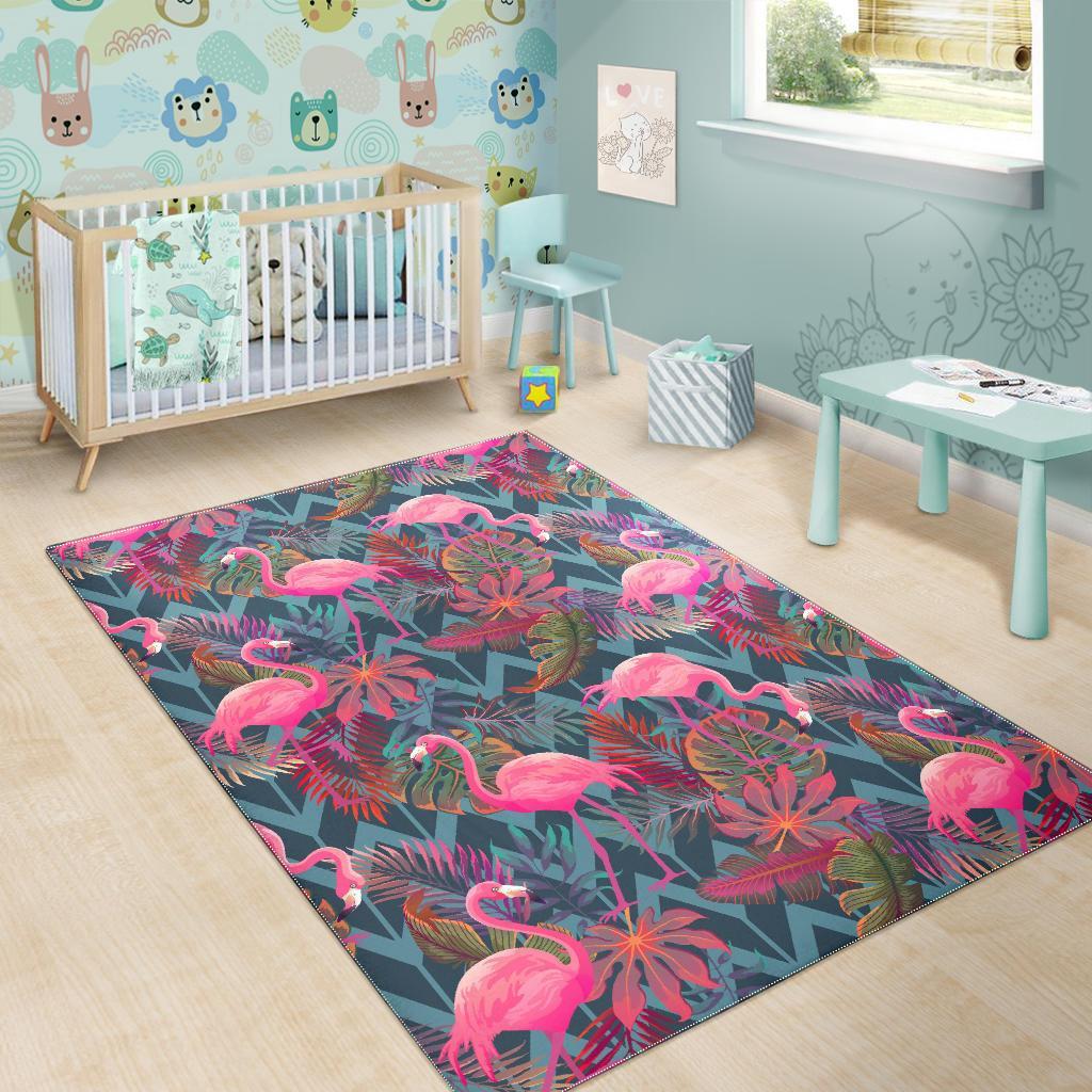 Flamingo Stripe Hawaiian Tropical Pattern Print Floor Mat-grizzshop