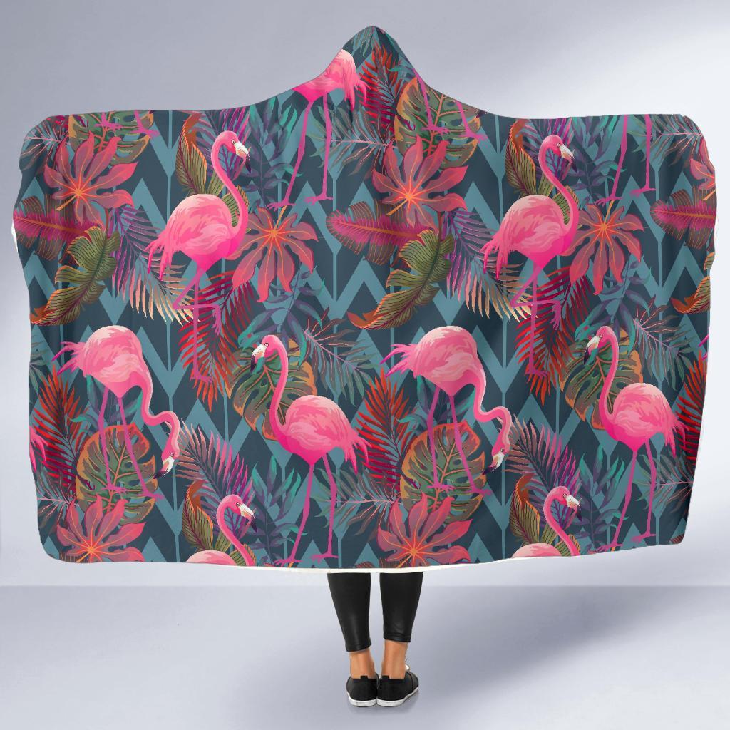 Flamingo Stripe Hawaiian Tropical Pattern Print Hooded Blanket-grizzshop