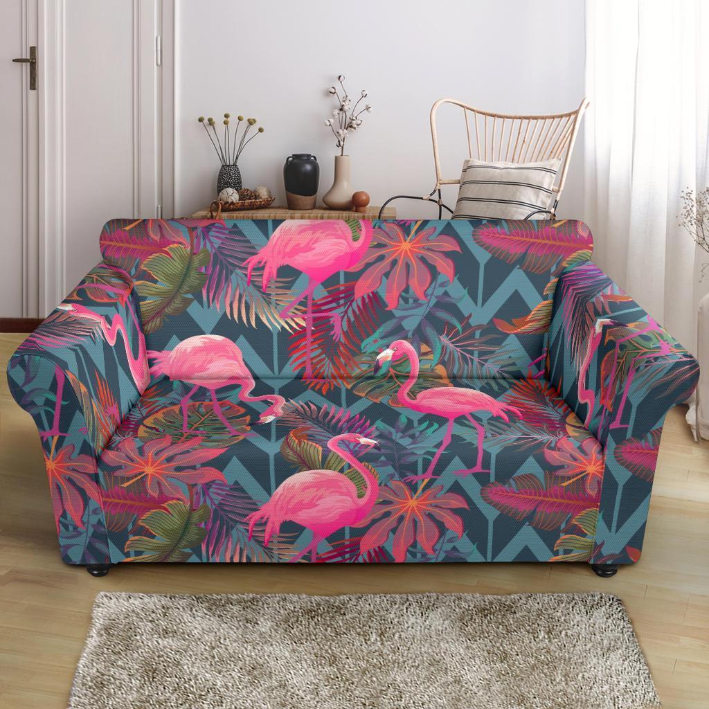 Flamingo Stripe Hawaiian Tropical Pattern Print Loveseat Cover-grizzshop