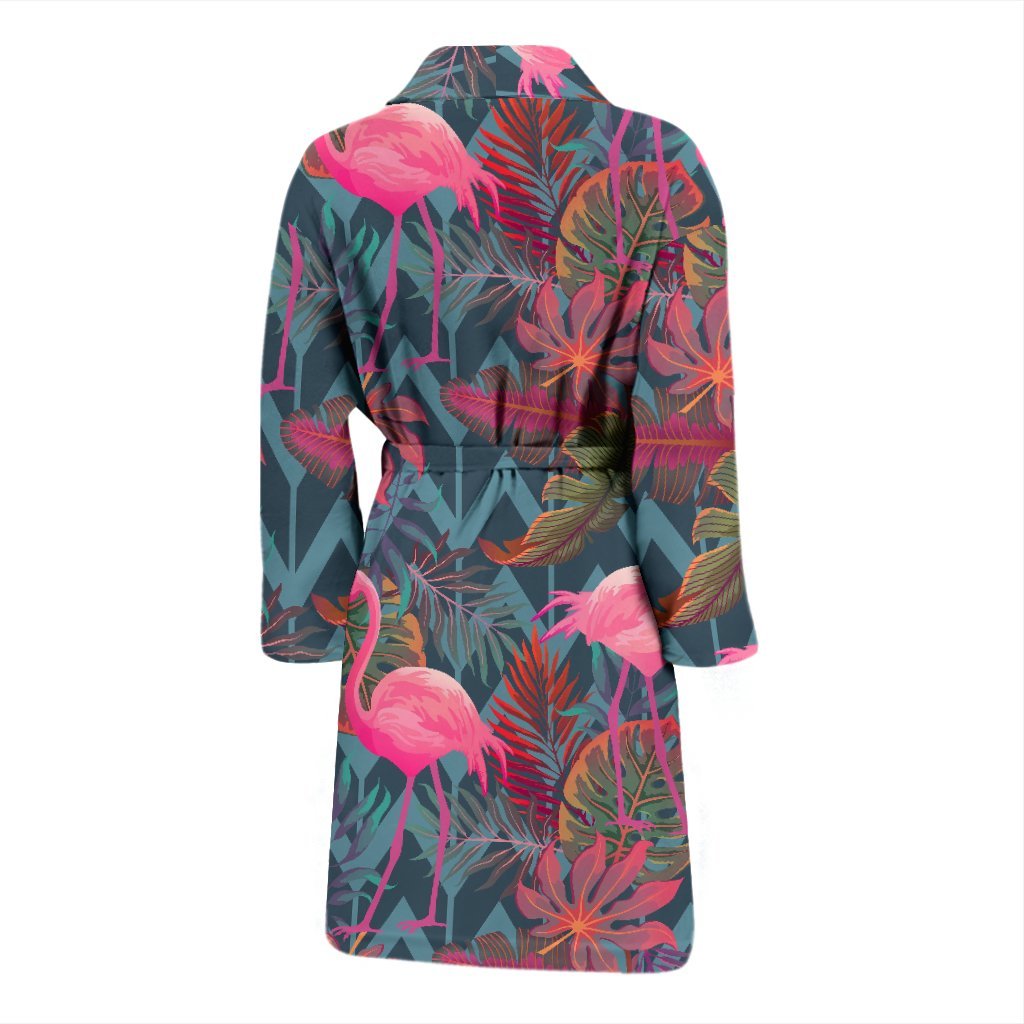 Flamingo Stripe Hawaiian Tropical Pattern Print Men Long Robe-grizzshop