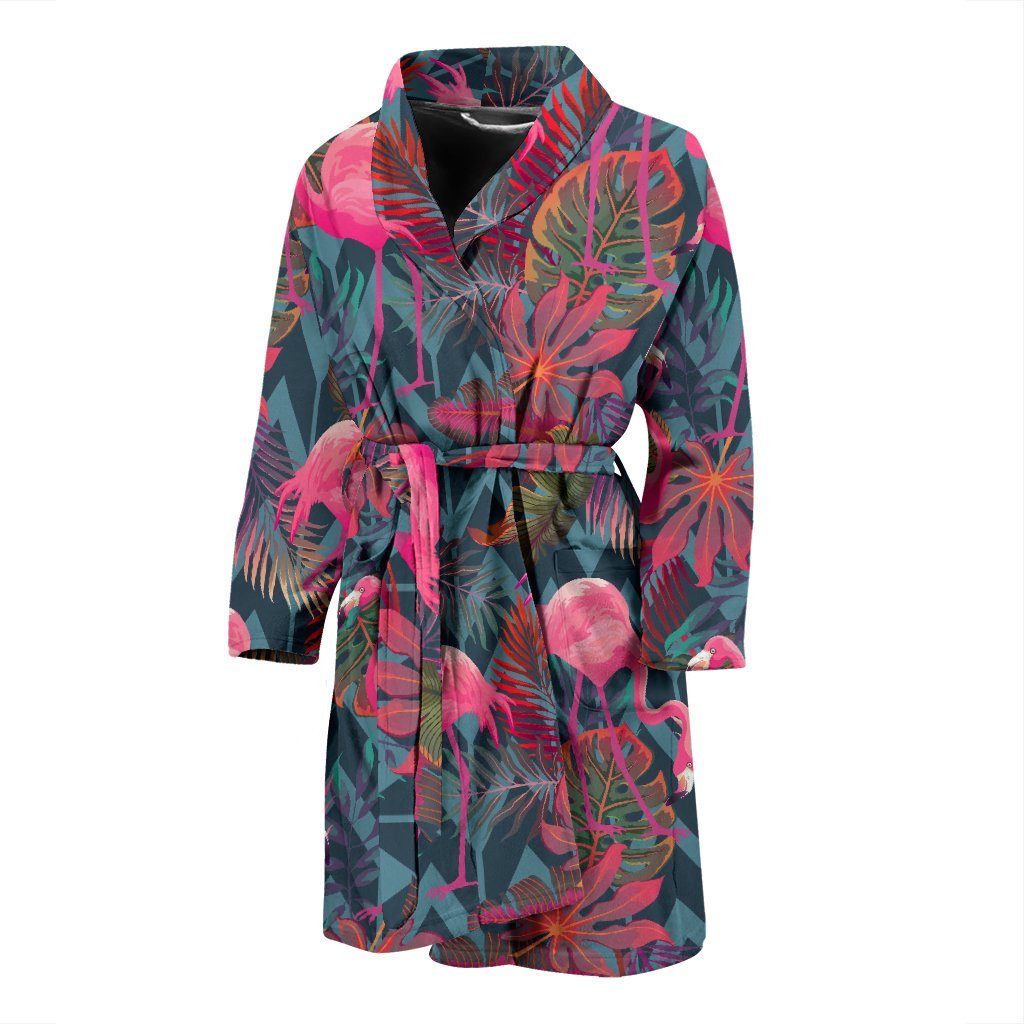 Flamingo Stripe Hawaiian Tropical Pattern Print Men Long Robe-grizzshop