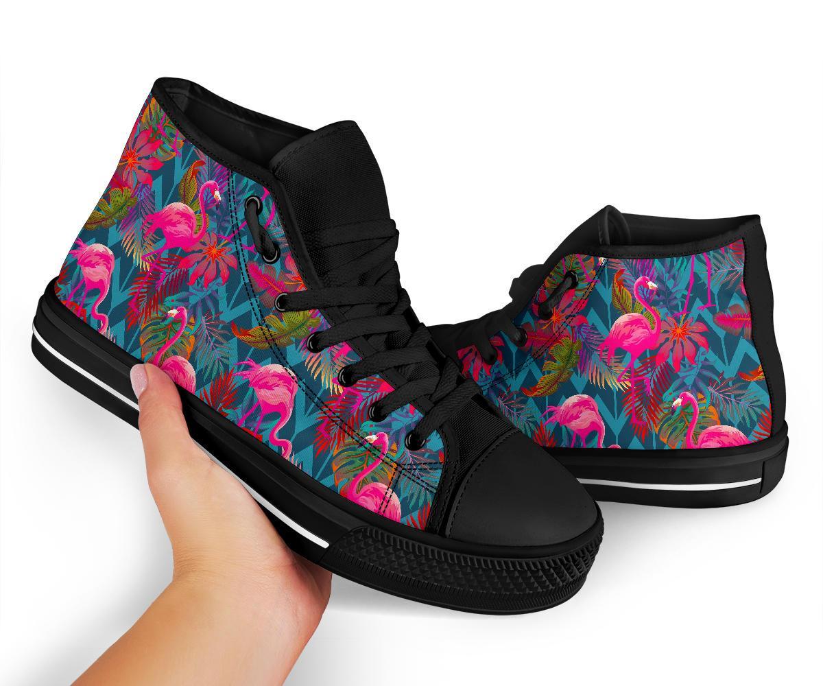 Flamingo Stripe Hawaiian Tropical Pattern Print Men Women's High Top Shoes-grizzshop