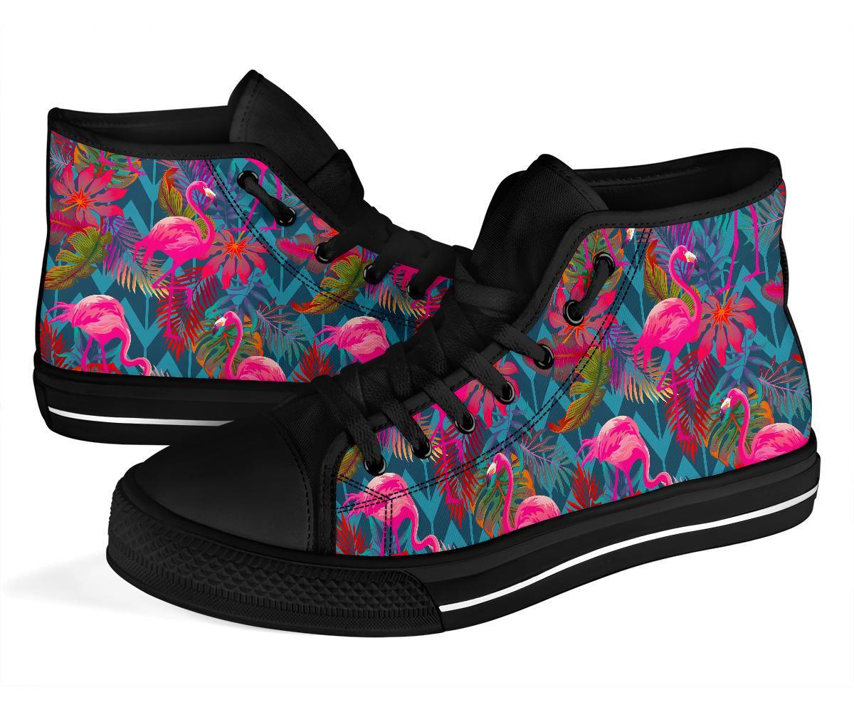 Flamingo Stripe Hawaiian Tropical Pattern Print Men Women's High Top Shoes-grizzshop