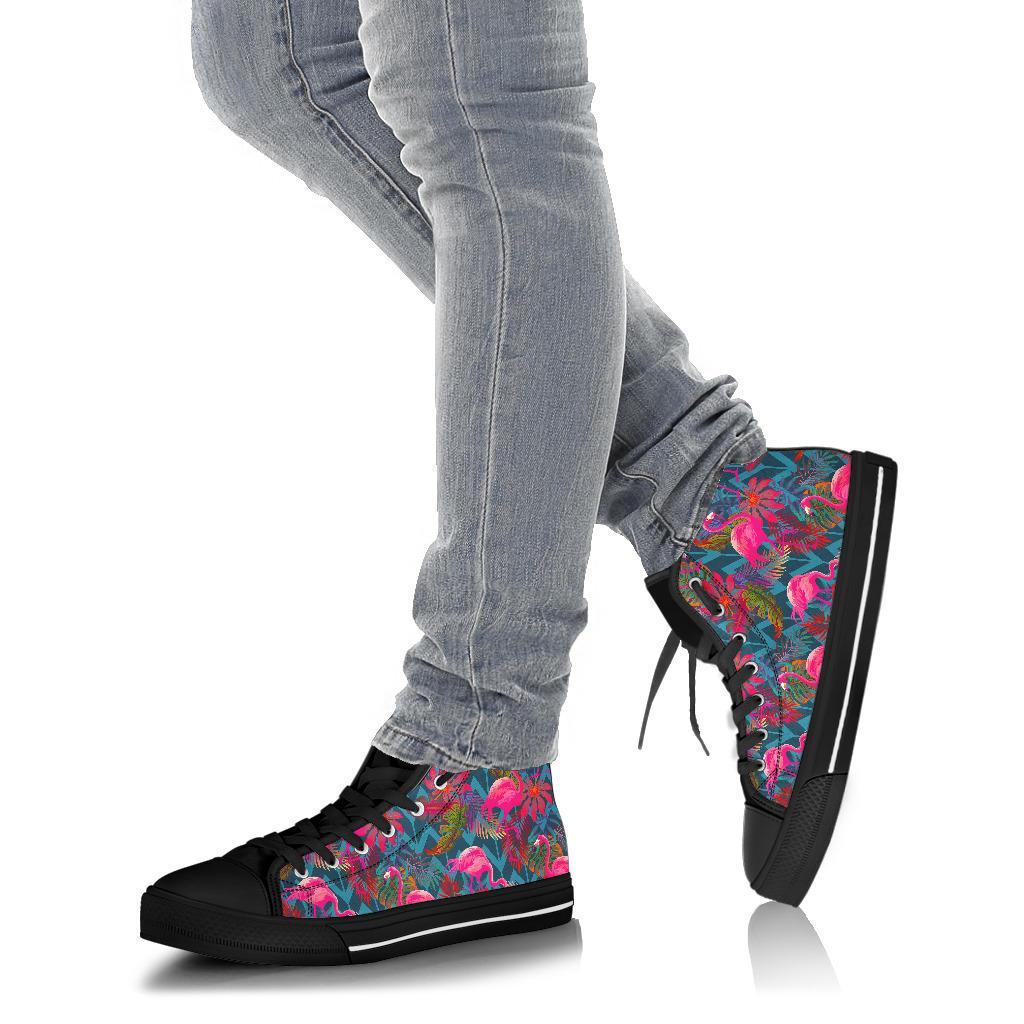 Flamingo Stripe Hawaiian Tropical Pattern Print Men Women's High Top Shoes-grizzshop