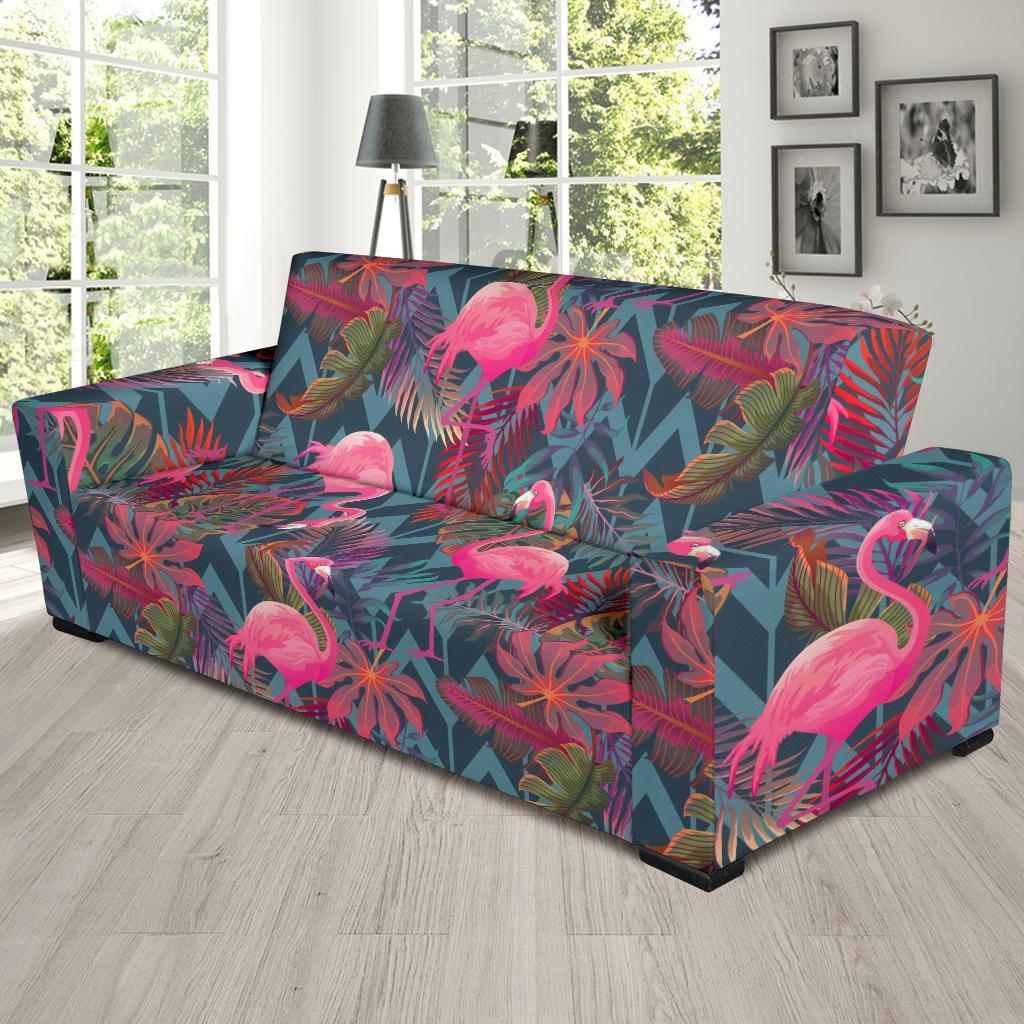 Flamingo Stripe Hawaiian Tropical Pattern Print Sofa Covers-grizzshop