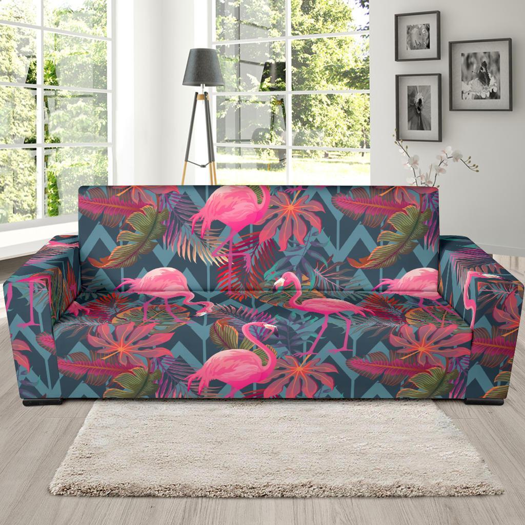 Flamingo Stripe Hawaiian Tropical Pattern Print Sofa Covers-grizzshop