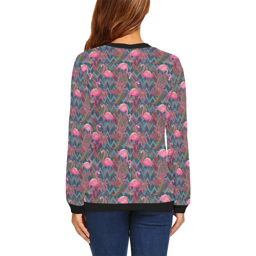 Flamingo Stripe Hawaiian Tropical Pattern Print Women Crewneck Sweatshirt-grizzshop