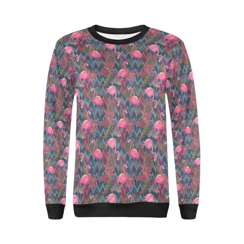 Flamingo Stripe Hawaiian Tropical Pattern Print Women Crewneck Sweatshirt-grizzshop