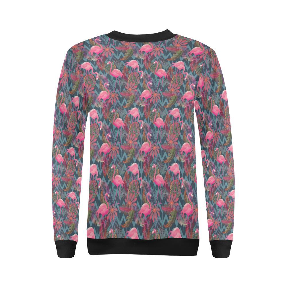 Flamingo Stripe Hawaiian Tropical Pattern Print Women Crewneck Sweatshirt-grizzshop