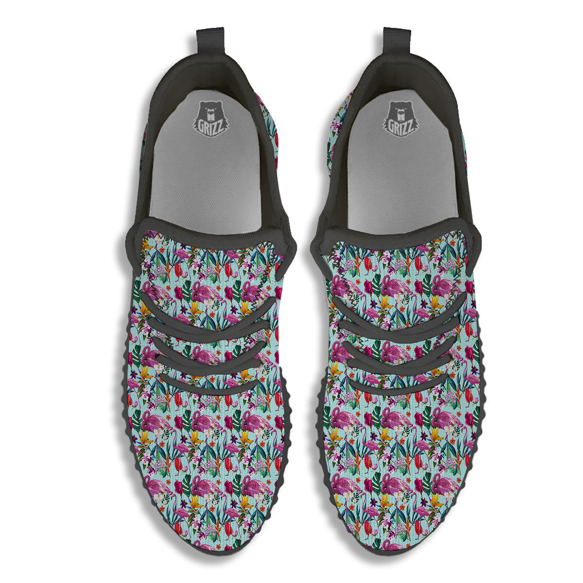 Flamingo Tropical Colorful Print Black Walking Shoes-grizzshop