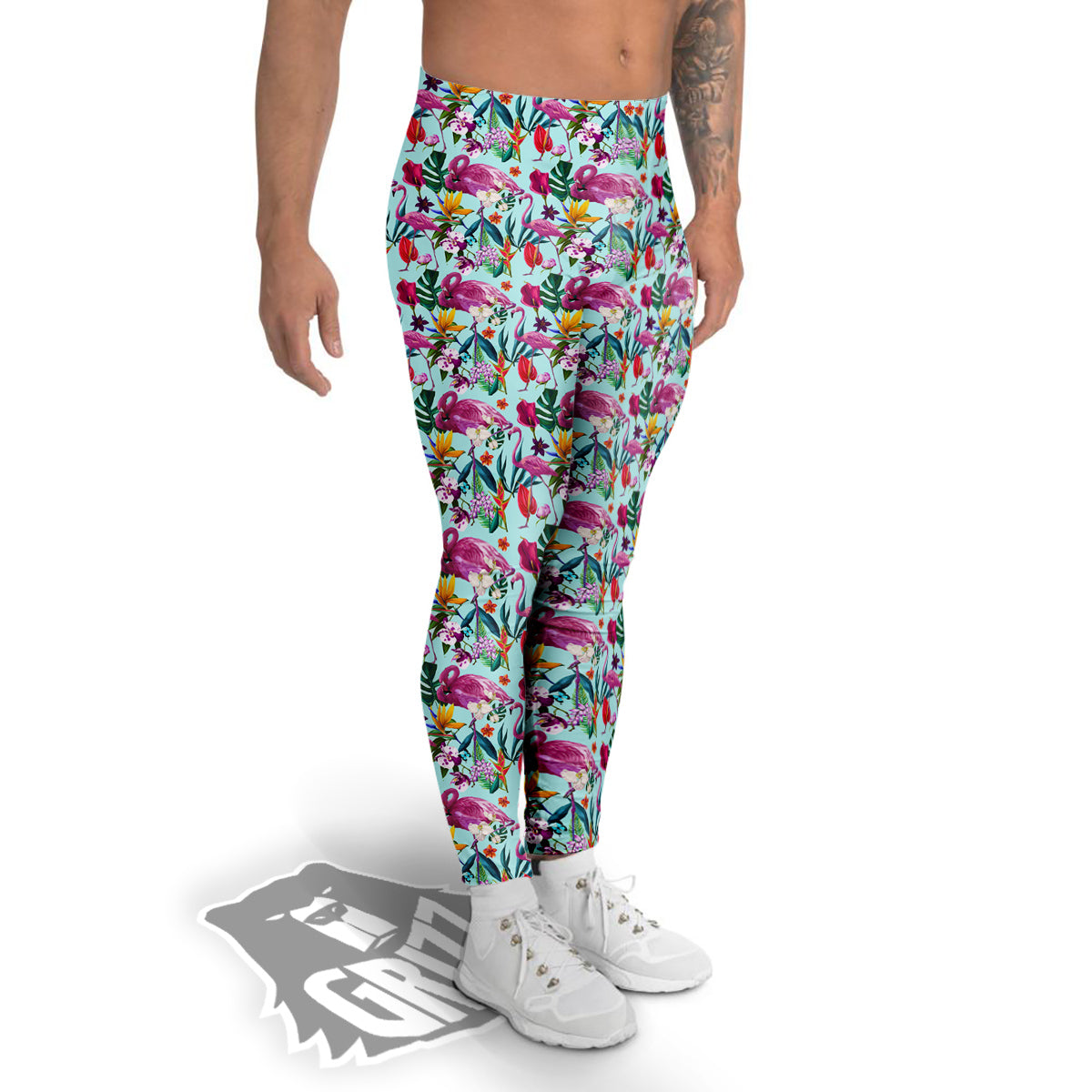 Flamingo Tropical Colorful Print Men's Leggings-grizzshop
