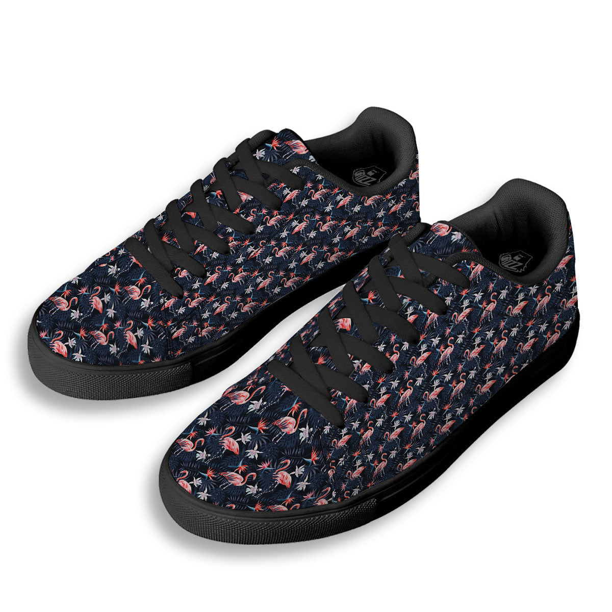 Flamingo Tropical Dark Print Pattern Black Low Top Sneakers-grizzshop