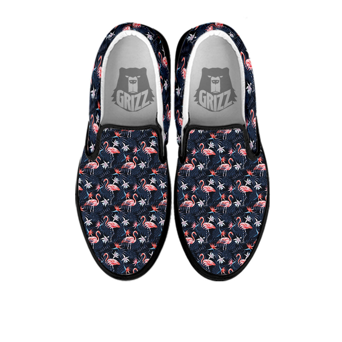 Flamingo Tropical Dark Print Pattern Black Slip On Shoes-grizzshop