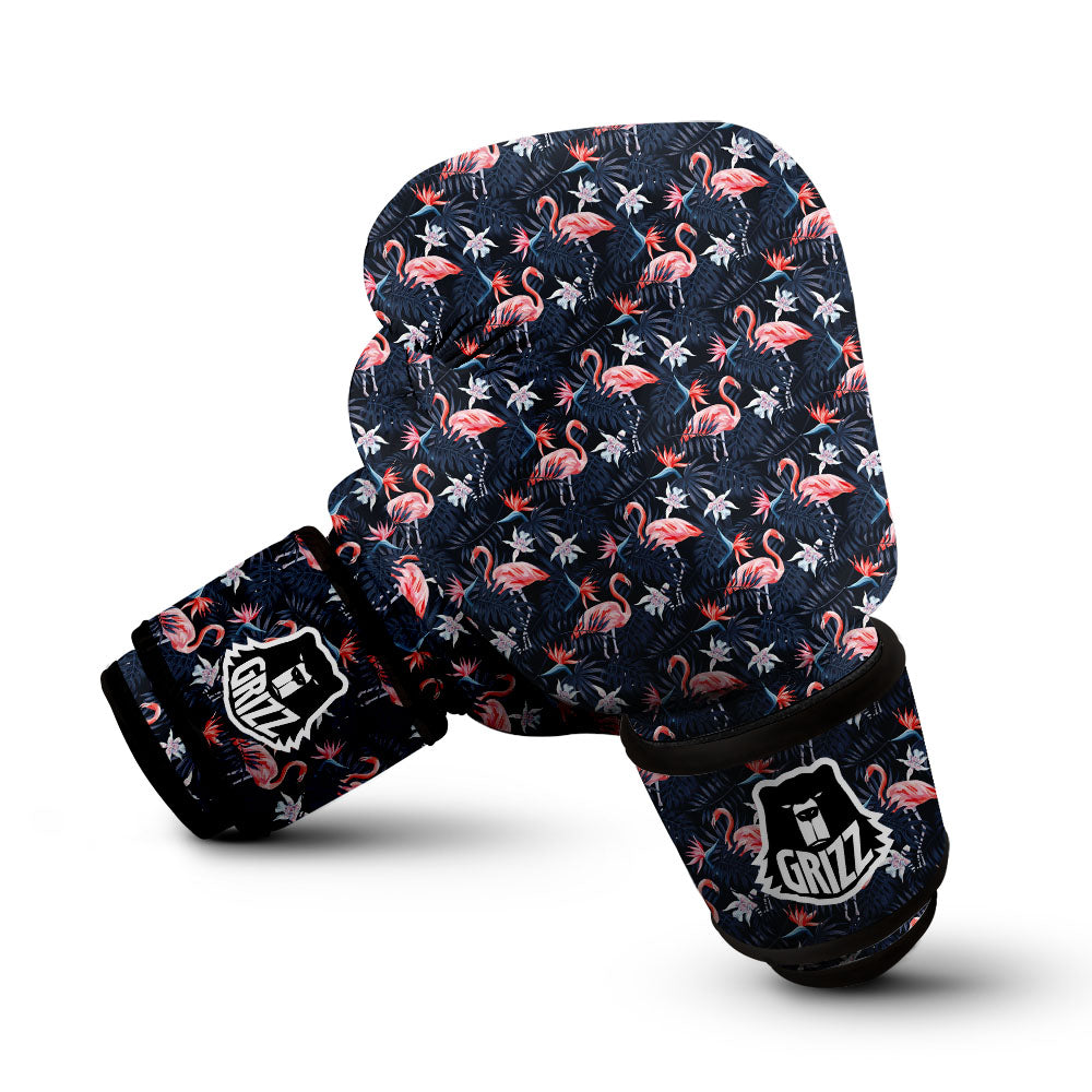 Flamingo Tropical Dark Print Pattern Boxing Gloves-grizzshop