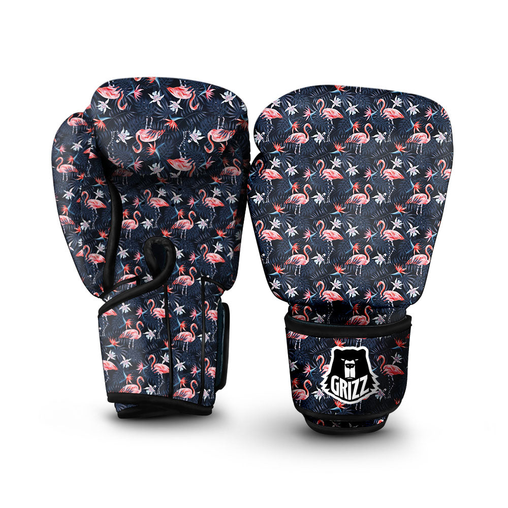 Flamingo Tropical Dark Print Pattern Boxing Gloves-grizzshop