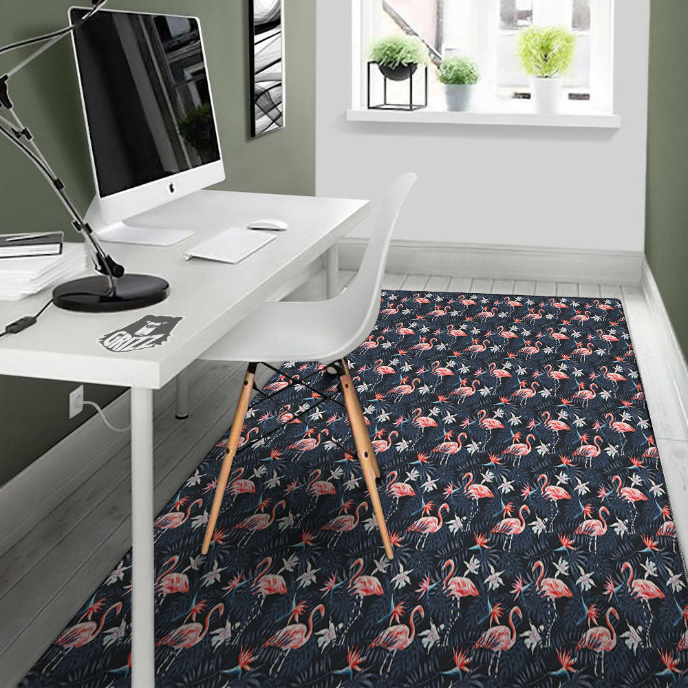 Flamingo Tropical Dark Print Pattern Floor Mat-grizzshop
