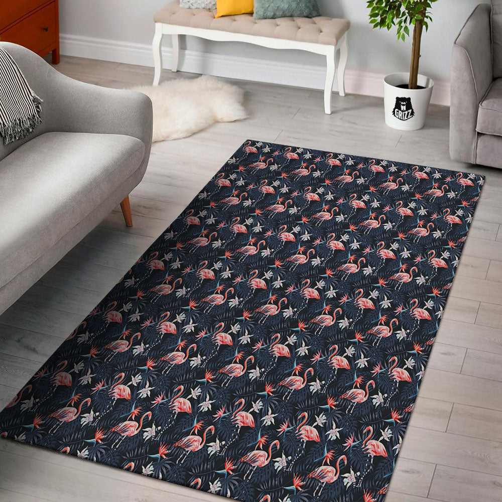 Flamingo Tropical Dark Print Pattern Floor Mat-grizzshop