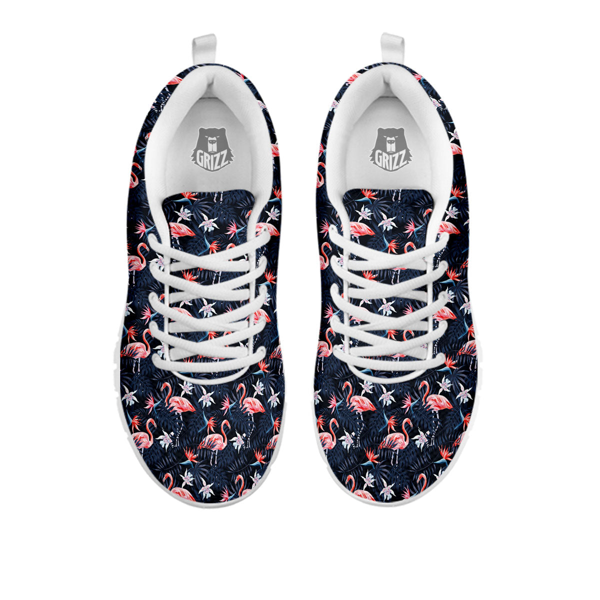 Flamingo Tropical Dark Print Pattern White Sneaker-grizzshop