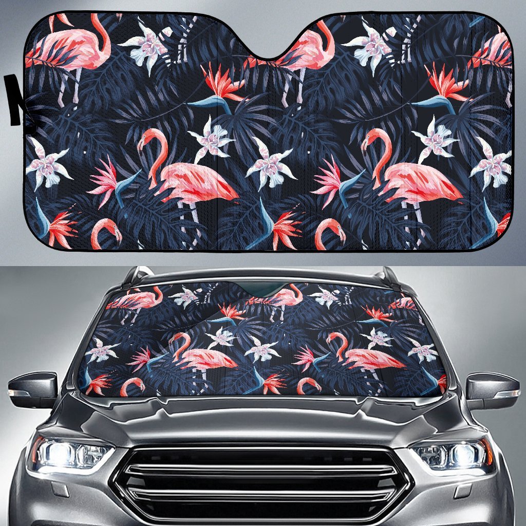 Flamingo Tropical Palm Leaves Hawaiian Floral Pattern Print Car Sun Shade-grizzshop