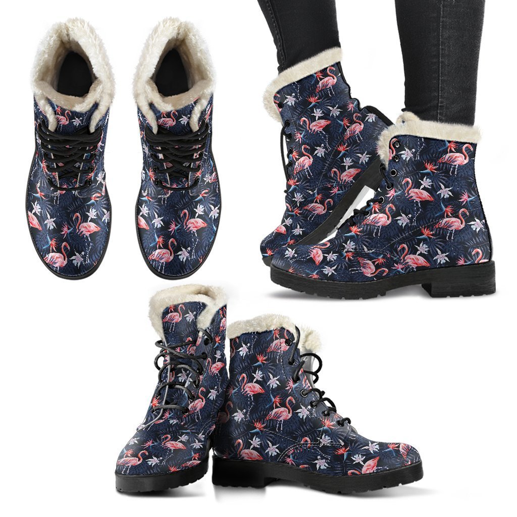 Flamingo Tropical Palm Leaves Hawaiian Floral Pattern Print Comfy Winter Boots-grizzshop
