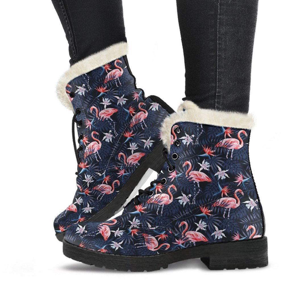 Flamingo Tropical Palm Leaves Hawaiian Floral Pattern Print Comfy Winter Boots-grizzshop