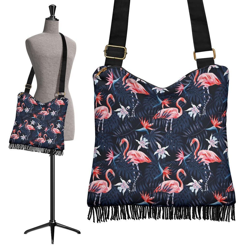 Flamingo Tropical Palm Leaves Hawaiian Floral Pattern Print Crossbody Bags-grizzshop