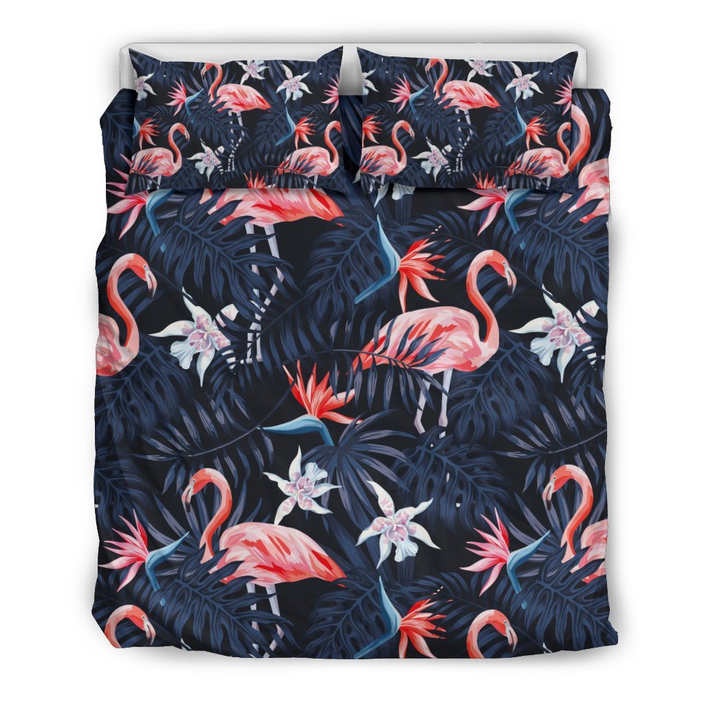 Flamingo Tropical Palm Leaves Hawaiian Floral Pattern Print Duvet Cover Bedding Set-grizzshop