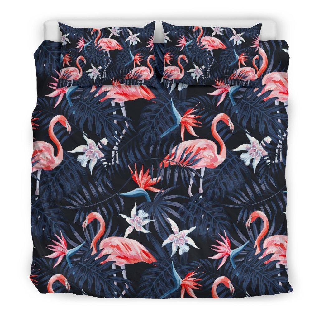 Flamingo Tropical Palm Leaves Hawaiian Floral Pattern Print Duvet Cover Bedding Set-grizzshop