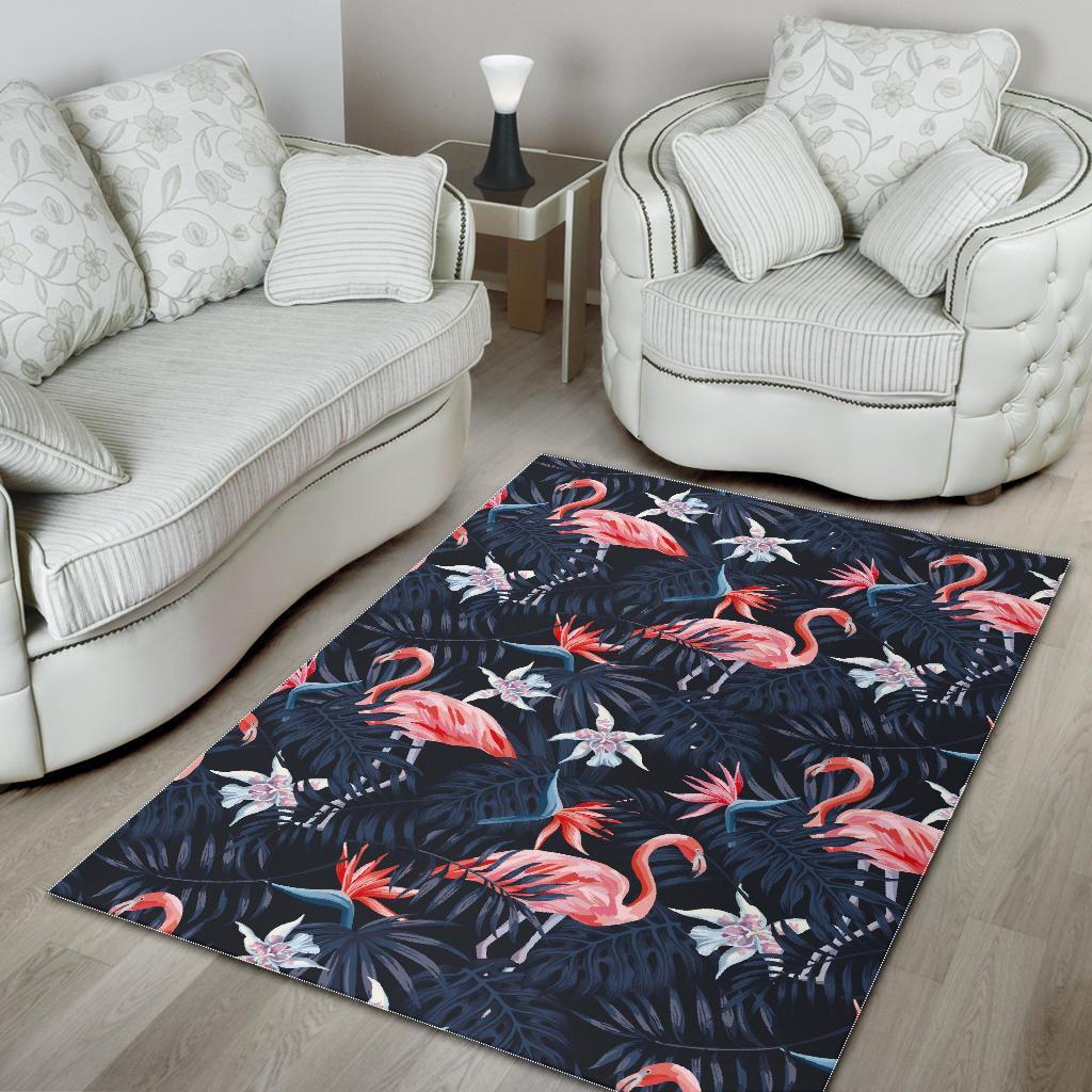 Flamingo Tropical Palm Leaves Hawaiian Floral Pattern Print Floor Mat-grizzshop